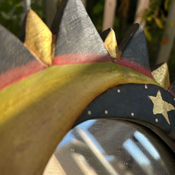 Vintage Wooden Celestial Sun, Moon and stars Wall Mirror from Indonesia 13" - Picture 16 of 16